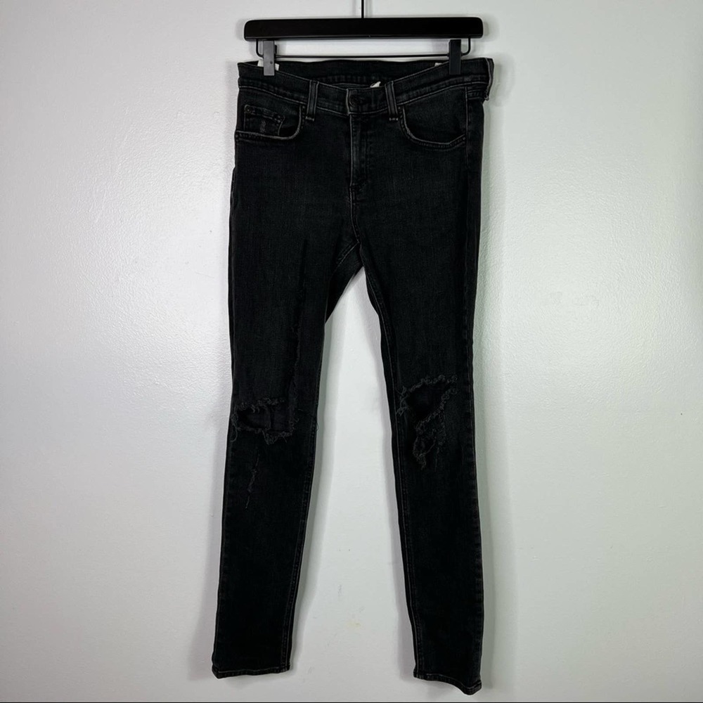 RAG & BONE Faded Black Rock with Holes Extra Distressed Destroyed Skinny Jeans